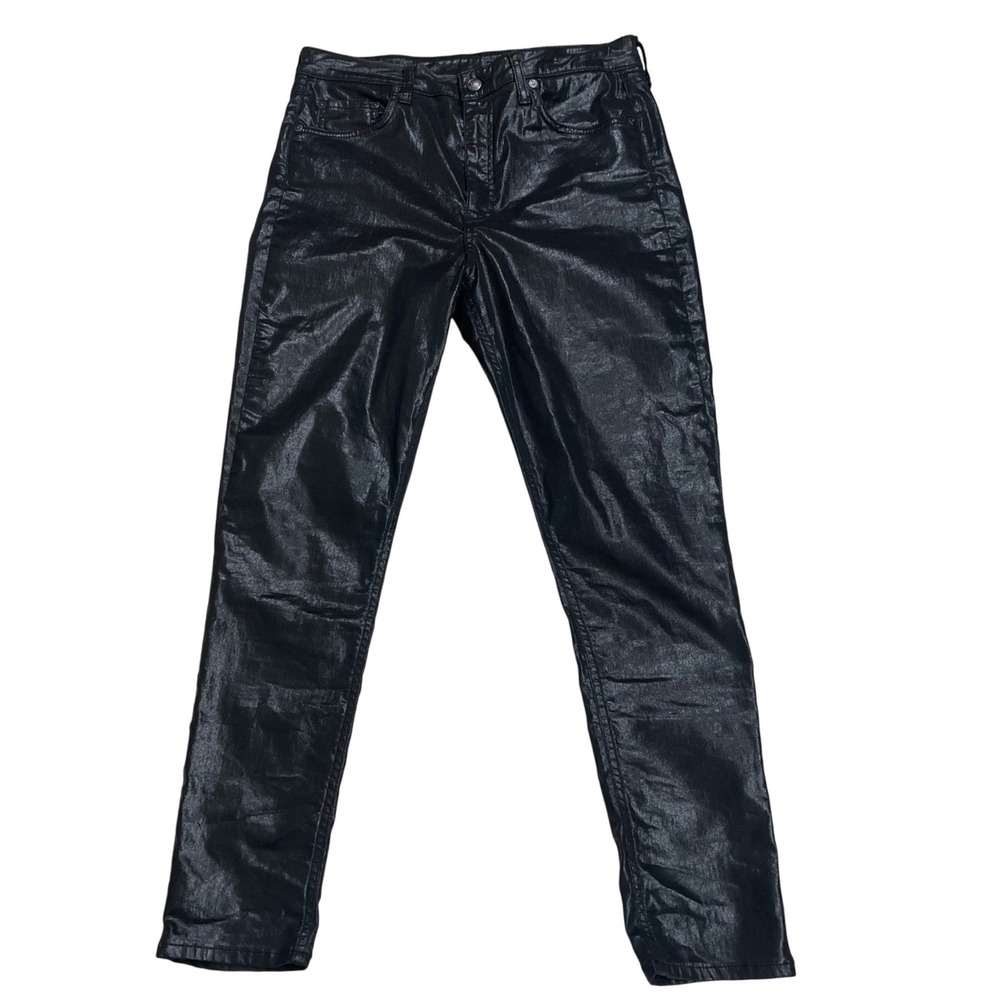 Rag & Bone High-Rise Skinny Jeans Coated Black Waxed Denim womensSize 31 shinny